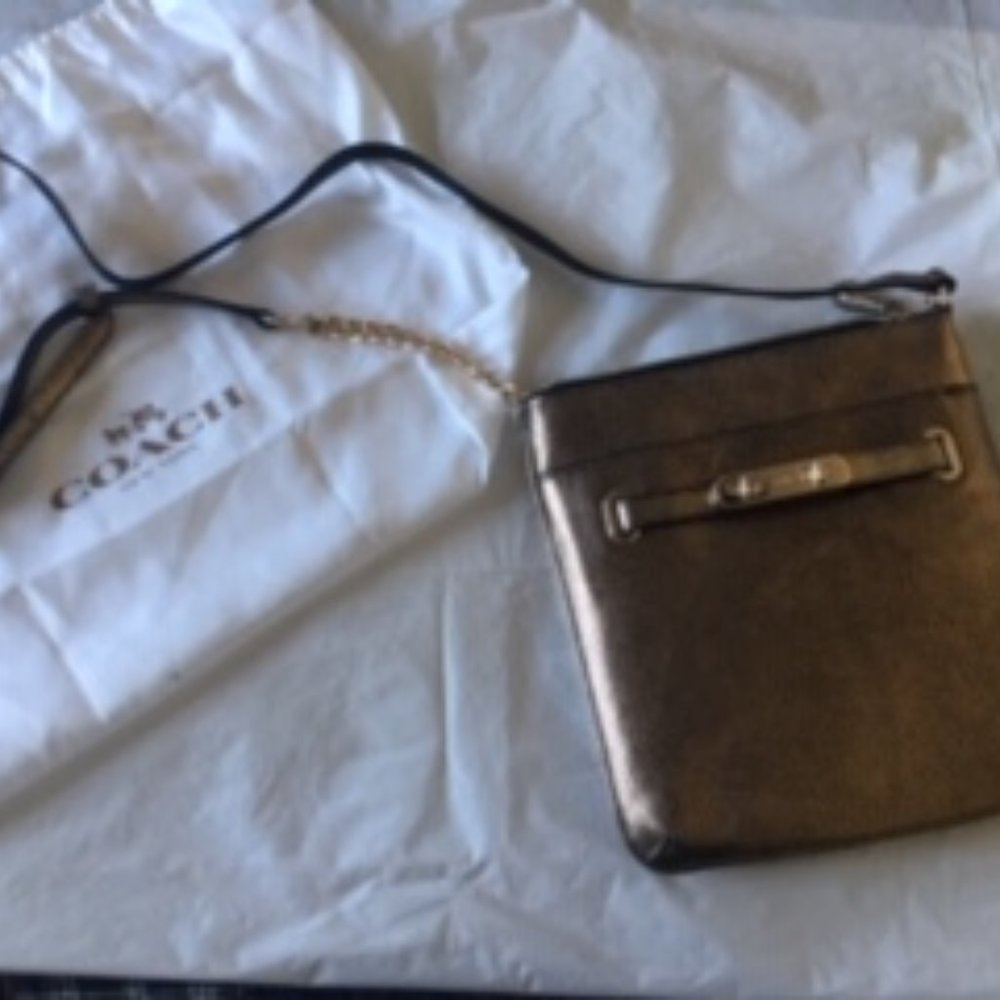 Coach gold and black metallic cross body purse